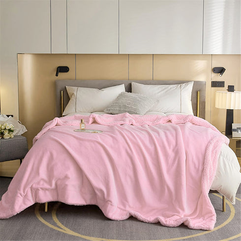 Florida Sherpa Flannel Blanket For All Season Warm and Super Soft For Double Bed 300 GSM - Pink