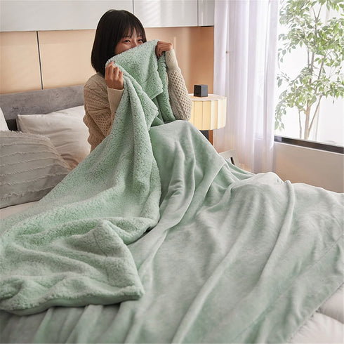 Florida Sherpa Flannel Blanket For All Season Warm and Super Soft For Double Bed 300 GSM - Green