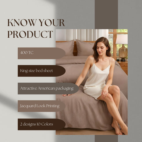 Streaks 100% Cotton 400 TC King Size Bedsheet Set with 2 Pillow Cover by Florida