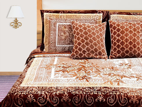 Blessing 6 Piece Blanket Set with 1 Mink Blanket, 1 Bedsheet & 2 Pillow Covers & 2 Coushion covers for Winter - Perfect for Wedding Gift & Ocasional Gifting