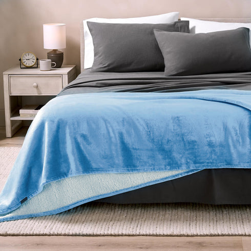 Florida Sherpa Flannel Blanket For All Season Warm and Super Soft For Double Bed 300 GSM - Blue