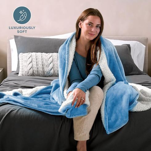 Florida Sherpa Flannel Blanket For All Season Warm and Super Soft For Double Bed 300 GSM - Blue