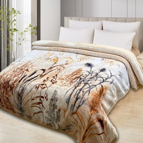 Athens Two Ply Digital Printed Cloudy Mink Double Bed Blanket for Heavy Winter
