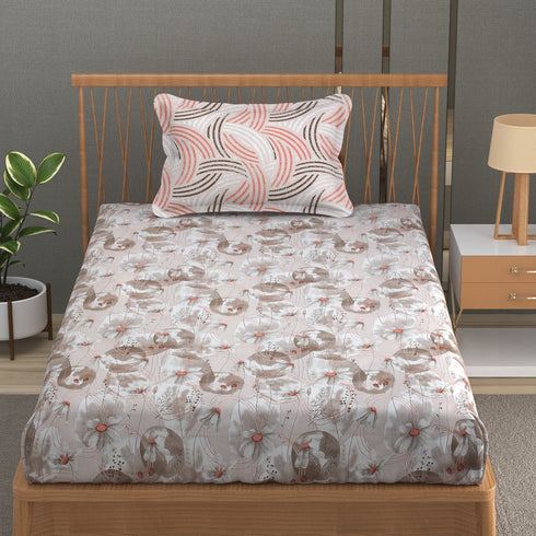 Florida Double Bed King Size Cotton Bedsheet with 2 Pillow Cover - Beige