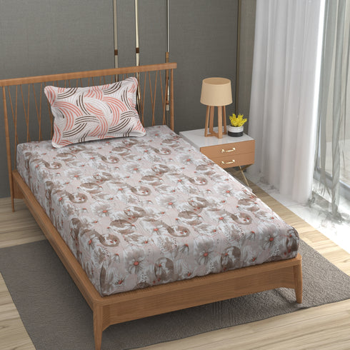 Florida Double Bed King Size Cotton Bedsheet with 2 Pillow Cover - Beige