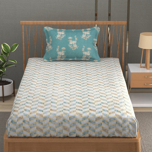 Florida Double Bed King Size Cotton Bedsheet with 2 Pillow Cover - Multicolor