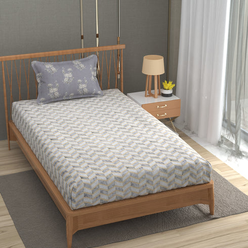 Florida Double Bed King Size Cotton Bedsheet with 2 Pillow Cover - Grey 02