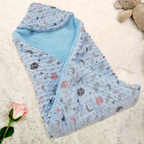 Florida All Season Hooded Baby Blanket Swaddler Wrapper Flannel Soft and Comfortable for New Born Baby Girls and Boys - Sky Blue
