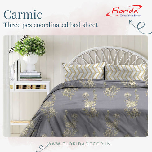 Carmic King Size 100% Cotton Bedsheet with Pillow Covers by Florida