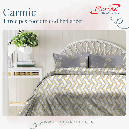 Carmic King Size 100% Cotton Bedsheet with Pillow Covers by Florida