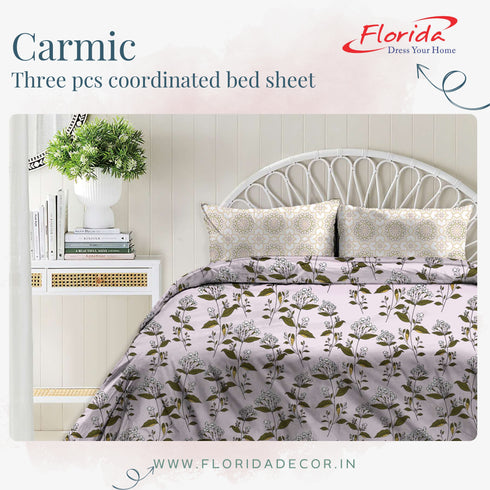 Carmic King Size 100% Cotton Bedsheet with Pillow Covers by Florida