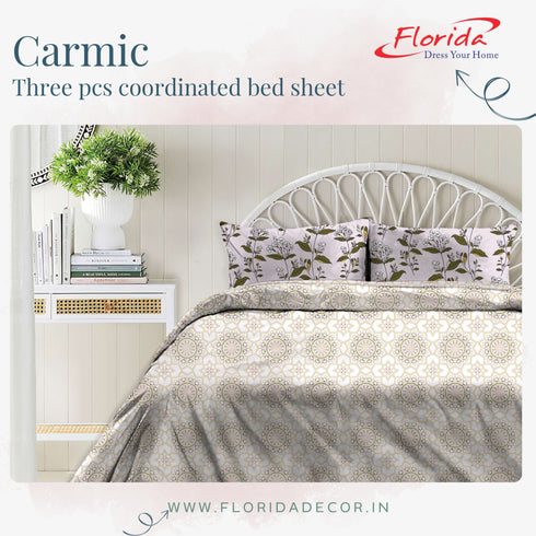 Carmic King Size 100% Cotton Bedsheet with Pillow Covers by Florida