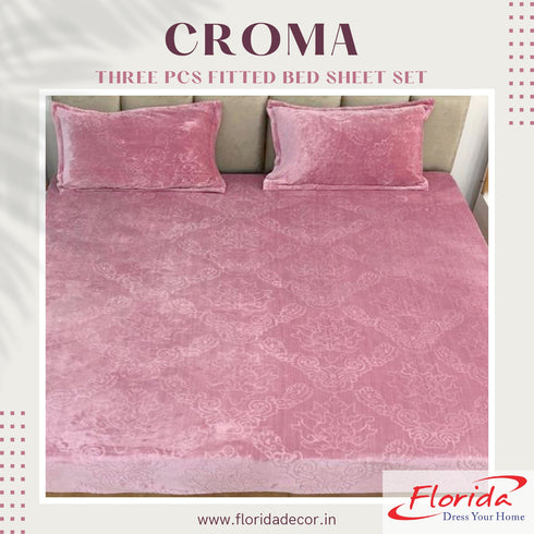 Croma King Size Embossed Fitted Bedsheet Set