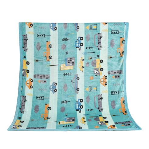 Florida All Season Ultra Soft Kids AC Blanket/Baby Wrapper/Flannel Baby Blanket for 0-5 Yrs Kids Car Printed Sky Blue Color (110x150cm)