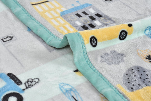 Florida All Season Ultra Soft Kids AC Blanket/Baby Wrapper/Flannel Baby Blanket for 0-5 Yrs Kids Car Printed Sky Blue Color (110x150cm)