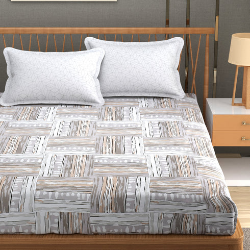 Florida Cotton King Size Bedsheet with 2 Pillow Covers for Double Bed (White)