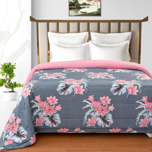 Rose 180 GSM Reversible AC Comforter for Double Bed by Florida (Dark Blue)