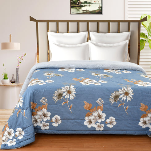 Rose 180 GSM Reversible AC Comforter for Double Bed by Florida (Blue)
