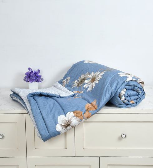 Rose 180 GSM Reversible AC Comforter for Double Bed by Florida (Blue)