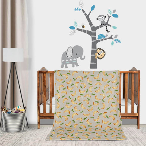 Florida All Season AC Baby Blanket Swaddler Wrapper Flannel Soft and Comfortable for 0-5 Years Babies with Banana Print - Grey