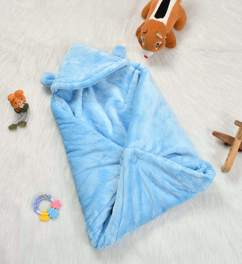 Florida All Season Hooded Baby Blanket Swaddler Wrapper Flannel Soft and Comfortable for New Born Babies - Sky Blue