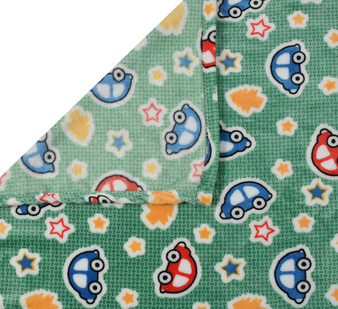 Florida All Season AC Baby Blanket Swaddler Wrapper Flannel Soft and Comfortable for 0-5 Years Babies with Car Print - Green