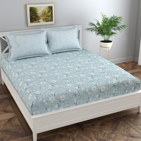 Vision Fitted Bedsheet with 2 King Size Pillow Cover for Double Bed