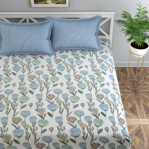 Vision Fitted Bedsheet with 2 King Size Pillow Cover for Double Bed