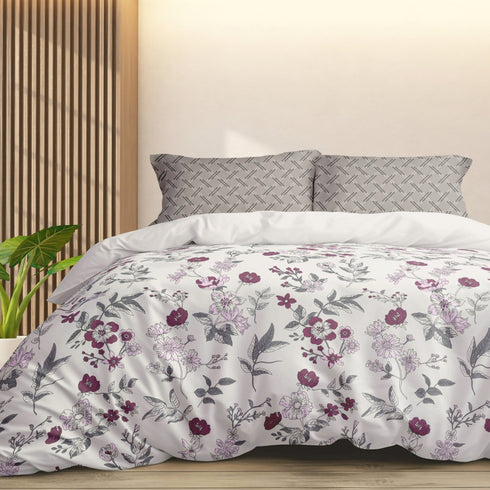 Florida My Day 100% Pure Cotton 180 TC Double Bedsheet Set with Coordinated Pillow Covers