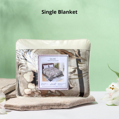 Olive 3 Ply Extra Warm & Cozy Single Bed Mink Blanket for Winter by Florida