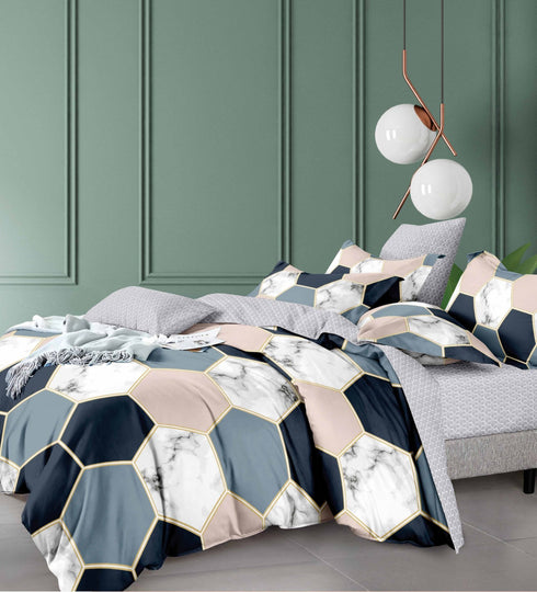 Spiral 5 Piece Set - One Bedsheet with 2 Quilted Cushion & 2 Pillow Cover for Double Bed