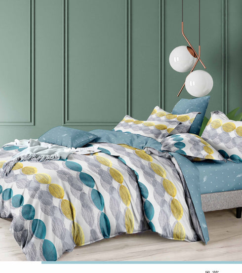 Spiral 5 Piece Set - One Bedsheet with 2 Quilted Cushion & 2 Pillow Cover for Double Bed