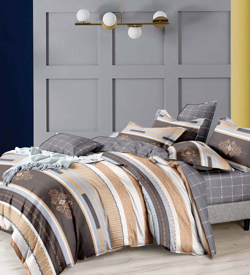 Spiral 5 Piece Set - One Bedsheet with 2 Quilted Cushion & 2 Pillow Cover for Double Bed