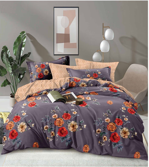 Spiral 5 Piece Set - One Bedsheet with 2 Quilted Cushion & 2 Pillow Cover for Double Bed