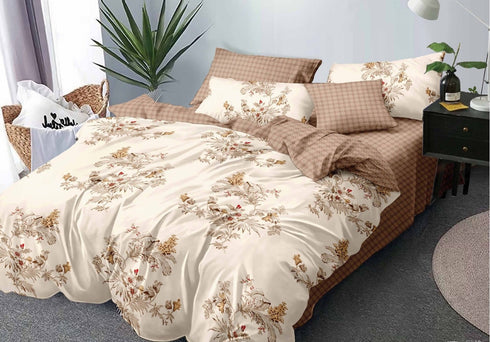 Spiral 5 Piece Set - One Bedsheet with 2 Quilted Cushion & 2 Pillow Cover for Double Bed