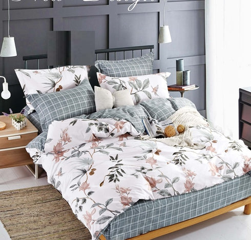 Spiral 5 Piece Set - One Bedsheet with 2 Quilted Cushion & 2 Pillow Cover for Double Bed