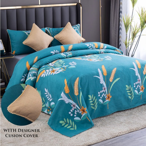 Venessa 5 Piece Set - One King Size Bedsheet with 2 Quilted Cushions & 2 Pillow Covers