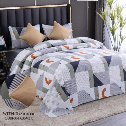 Venessa 5 Piece Set - One King Size Bedsheet with 2 Quilted Cushions & 2 Pillow Covers