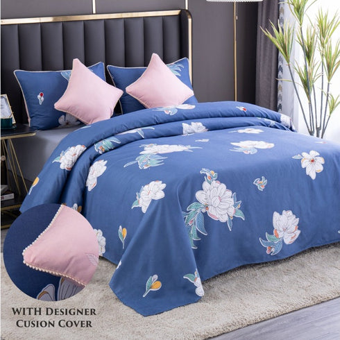 Venessa 5 Piece Set - One King Size Bedsheet with 2 Quilted Cushions & 2 Pillow Covers