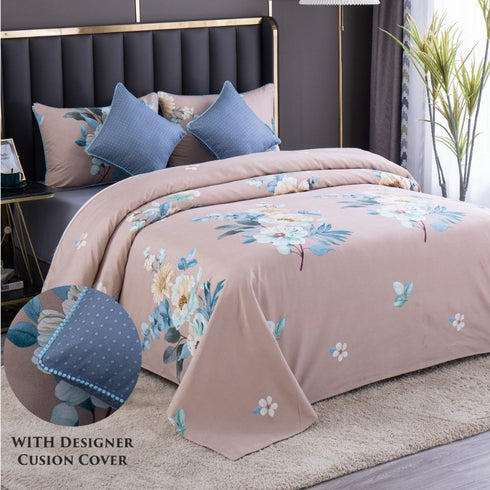 Venessa 5 Piece Set - One King Size Bedsheet with 2 Quilted Cushions & 2 Pillow Covers