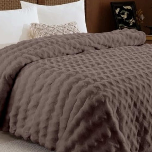 Florida Warm Hug Rabit Fur Luxurious Single Bed Supreme Soft Blanket for Heavy Winter - Brown