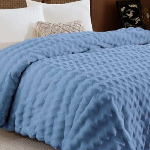 Florida Warm Hug Rabit Fur Luxurious Single Bed Supreme Soft Blanket for Heavy Winter - Blue