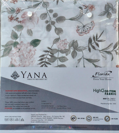 Florida's Yana Double Bed 100% Cotton Imported Bedsheet Set with 2 Pillow Covers