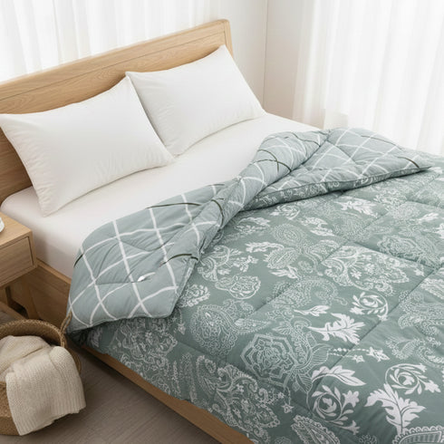 Florida 250 GSM Super Soft All Season Fluffy Reversible Double Bed Comforter - (Paisley, Seagreen)