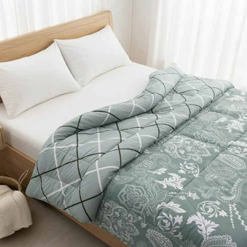 Florida 250 GSM Super Soft All Season Fluffy Reversible Double Bed Comforter - (Paisley, Seagreen)
