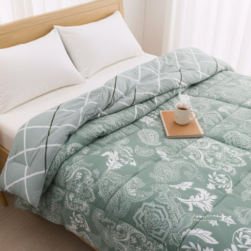 Florida 250 GSM Super Soft All Season Fluffy Reversible Double Bed Comforter - (Paisley, Seagreen)