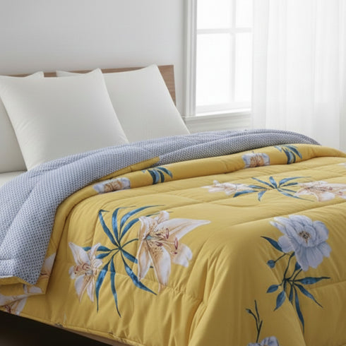 Florida 250 GSM Super Soft All Season Fluffy Reversible Double Bed Comforter - (Floral, Cream)