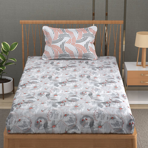 Florida Double Bed King Size Cotton Bedsheet with 2 Pillow Cover - Grey