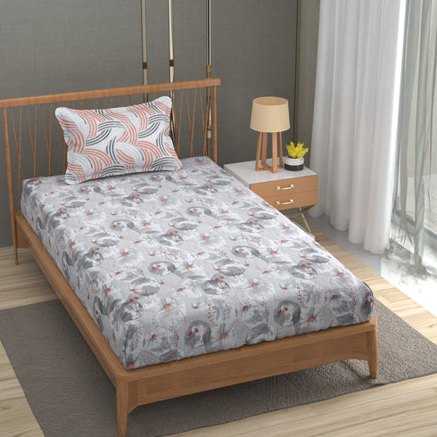 Florida Double Bed King Size Cotton Bedsheet with 2 Pillow Cover - Grey