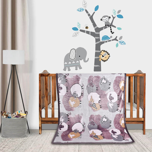 Florida All Season Ultra Soft Kids AC Blanket/Baby Wrapper/Flannel Baby Blanket for 0-5 Yrs Kids Sheep Printed Grey Color (110x150cm)